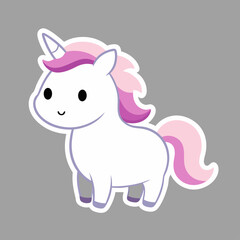 A white unicorn with a pink mane on a gray background