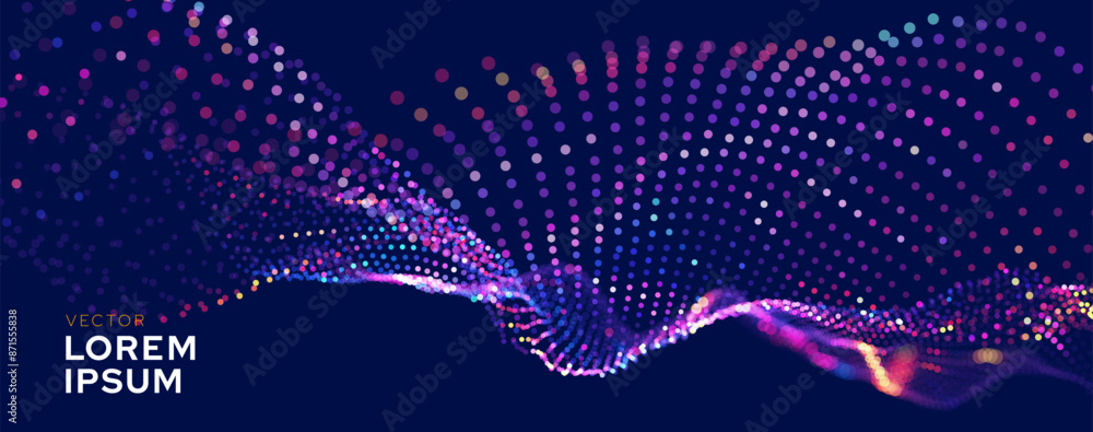 Aufkleber Cyber Big Data Flow Particles Tech Business or Science Background. Medical Research or Tech Innovation Online Webinar Presentation Event. Conference or Forum Vector Illustration Backdrop.