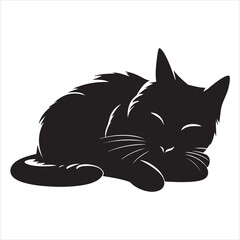 cat sleeps silhouette white background
