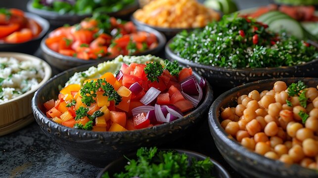 A delicious and visually appealing array of plant-based dishes, highlighting the flavors and textures of vegan cuisine.