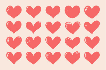 A collection of red heart shapes on a white backdrop