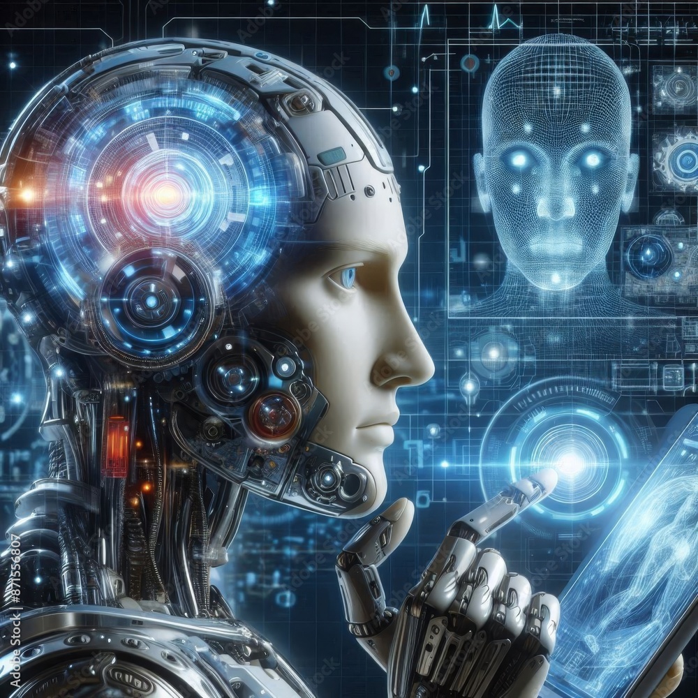 Fototapete artificial intelligence robots and cyborgs, emphasizing ai research and their advancement in compute