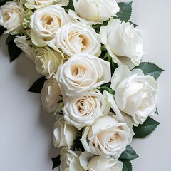 Obraz premium Garland of large white roses roses garland artificial silk flowers seamless border with white roses isolated on white background