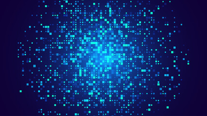 Digital Pixel Explosion. Abstract Virtual Cyber Space Data Flow. Halftone Pixel Effect Round Explosion. Vector Illustration.