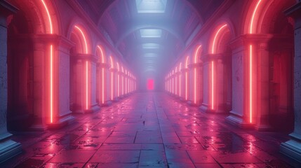 Fototapeta premium Conceptualize a light portal platform with pink neon lights and a cyber casino design aesthetic