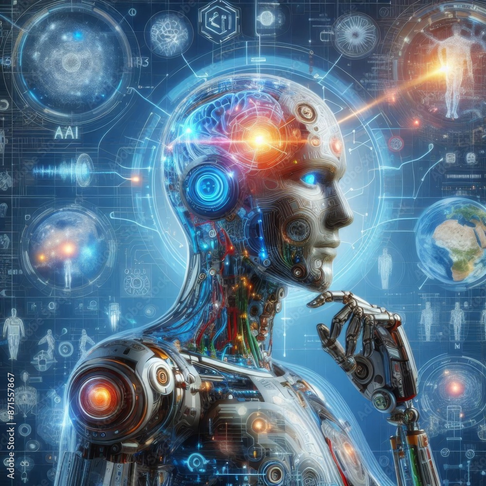 Fototapete artificial intelligence robots and cyborgs, emphasizing ai research and their advancement in compute