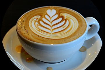 Close up of a latte with foam art representing creativity and coffee culture in a detailed design
