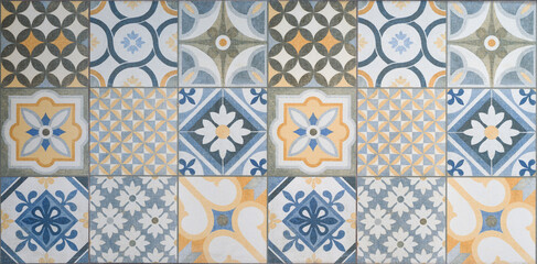 Tile mosaic, wall tiles pattern azulejo oriental style texture background