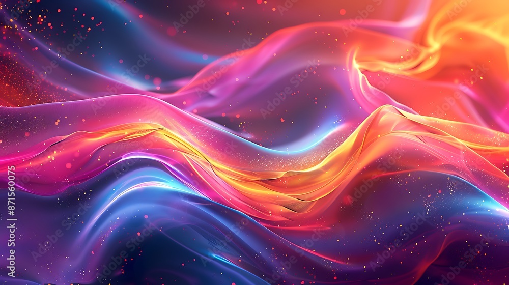 Poster generate a background wallpaper. imagine a vibrant dreamscape with colorful, flowing shapes that ben
