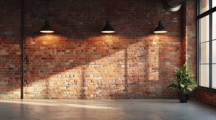 Contemporary interior lighting with brick wall space for text and ads