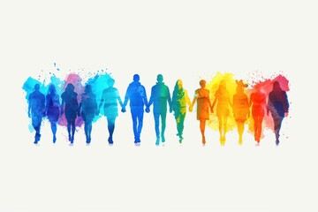 Obraz premium Silhouettes of People Walking Together in Watercolor
