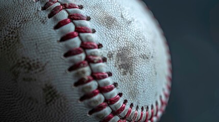 Obraz premium Close up of baseball on dark background with room for text