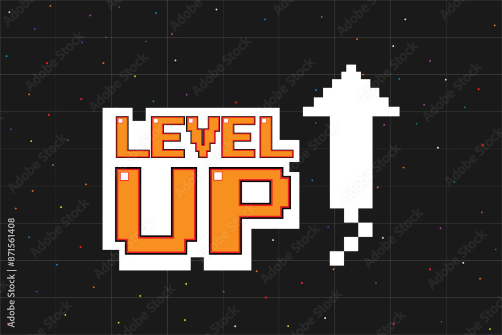 Poster level up icon pixel art .8 bit game. retro game. for game assets in vector illustrations.