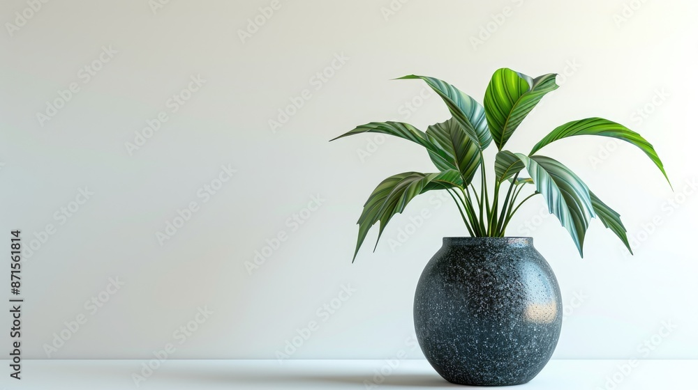 Poster green plant in vase on white background with text space image has noise and grain