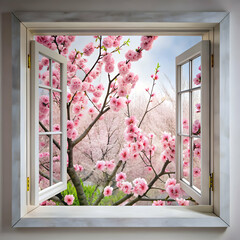 tree in full bloom creating beautiful scenery outside the window Calming