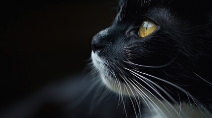 Charming feline against dark backdrop close up with room for text Adorable companion