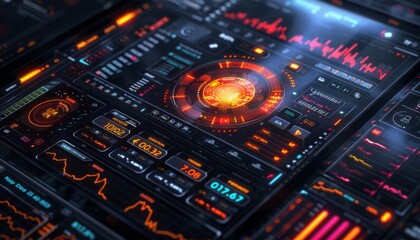 Holographic cryptocurrency dashboard, advanced analytics, sleek modern design, data visualization