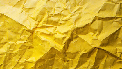 abstract background of yellow crumpled recycled office craft paper sheet, wallpaper presentation banner texture with space for copy, waste recycling, luxury minimalism