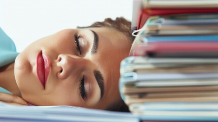 Fototapeta premium Business woman takes a nap at work on the work chair