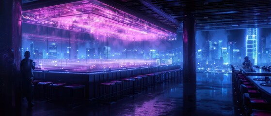 Obraz premium A conceptual restaurant chain in a city that uses spectral ingredients sourced from otherworldly realms