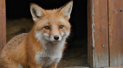Obraz premium a fox that is looking out of a door