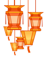 Traditional asian red lantern design in the style of geometric shapes for greetings card or banner vector illustration