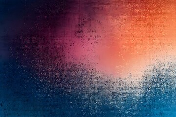 Obraz premium Grainy noise texture wide poster background dark blue pink orange black retro backdrop design, smooth color gradient banner