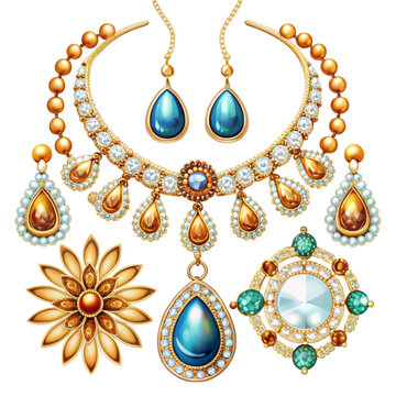 golden jewelry set with blue gemstones clip art preview