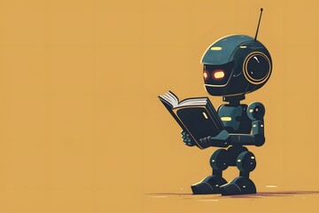 Fototapeta premium Minimalist illustration of a robot holding a book, symbolizing the future of education