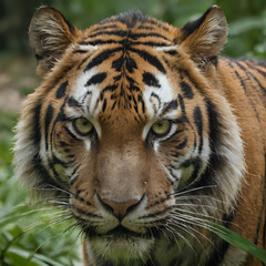 Obraz premium a tiger that is walking through the grass