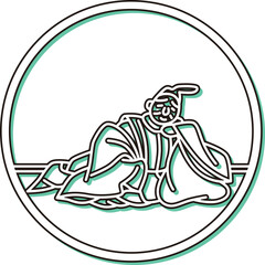 カラーシャドウ円形シンプル百人一首　源重之