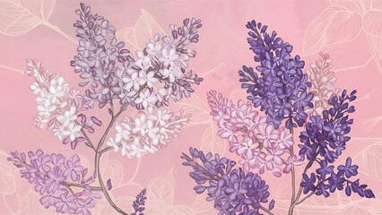 Lilac branches on a pink background
