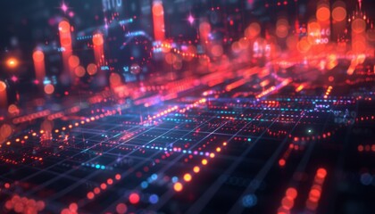 Obraz premium Hologram trading graphs, futuristic financial charts, dark theme, glowing lines, advanced tech