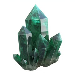 3D Render of a mysterious emerald crystal shard, on isolated white background, Generative AI