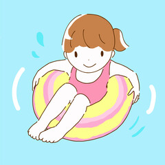 Clip art of girl playing on a float
