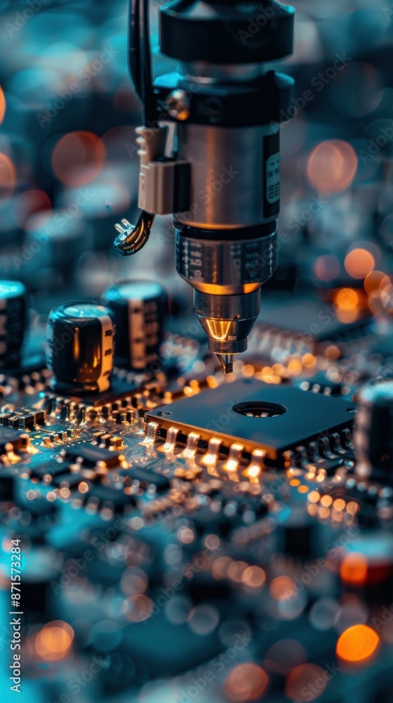 Poster close-up of a machine soldering a circuit board. ai.