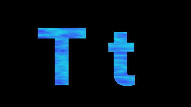 uppercase and lowercase letters "T" with blue liquid texture, latin script with sea wave style, english letters with dented appearance