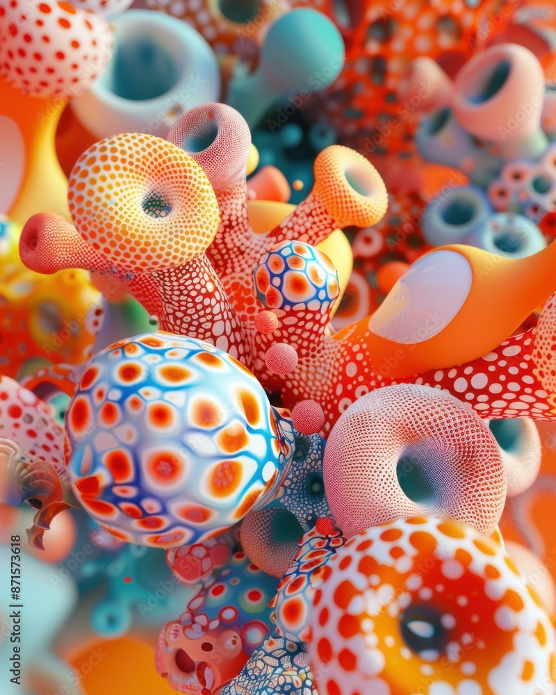Poster 3d rendering of colorful abstract organic forms. ai.