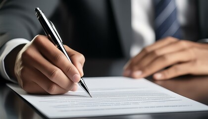 Businessmen Signing an Agreement on a Business Deal - Business People Agreeing on a Contract for a Job Offer - Buyer Signs Letter for Real Estate, Mortage, House, Property or Insurance