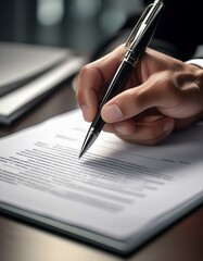 Businessmen Signing an Agreement on a Business Deal - Business People Agreeing on a Contract for a Job Offer - Buyer Signs Letter for Real Estate, Mortage, House, Property or Insurance