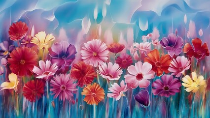 Fototapeta premium Beautiful flowers on the blue background
