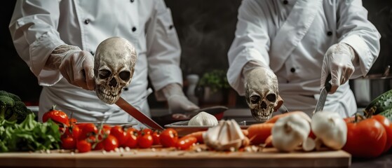 An advanced culinary school where chef zombies with vegetable heads create gourmet dishes using spectral ingredients and magical cooking methods