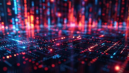 Stock market chart, holographic display, futuristic interface, neon glow, financial data visualization