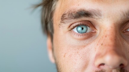 Portrait of Young Man Expressing Anticipation with Bright Eyes and Slight Smile against Dynamic Background with Copy Space