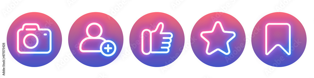 Poster line neon icon png element set on transparent background
