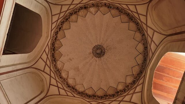 Humayun&rsquo;s Tomb, interior with hign celling design in delhi, india. 4k daytime