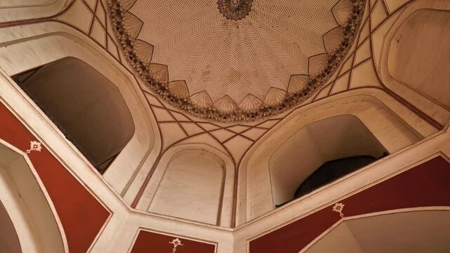 Humayun&rsquo;s Tomb, interior with high celling design in delhi, india. 4k daytime