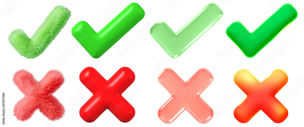 Poster wrong mark and tick mark png element set on transparent background