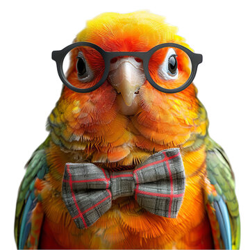 Sophisticated Parrotlet with Monocle and Bow Tie, Dapper Parrot, Cut Out, Isolated