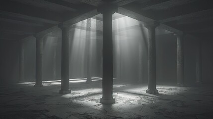 Smoky empty hall with a creepy horror atmosphere. Best for horror background.